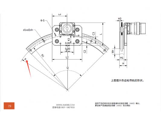 AMS(亞母斯）產(chǎn)品FDK圓弧齒輪導(dǎo)軌的半徑是內(nèi)圓弧還是外圓弧的半徑？